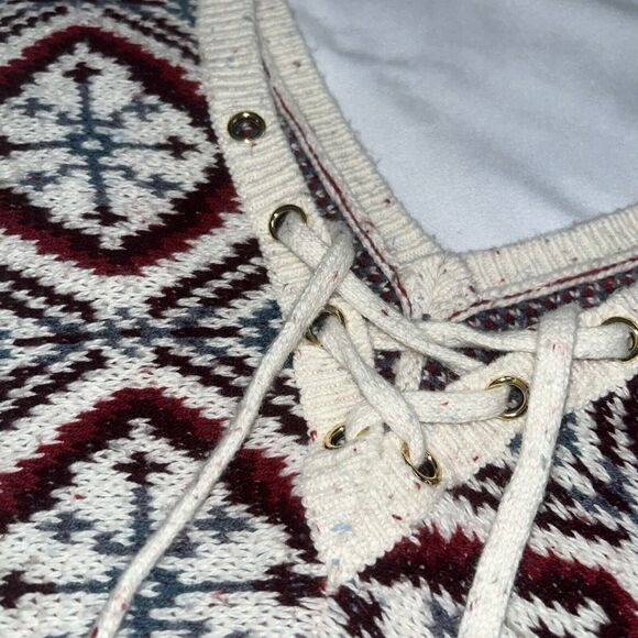 Abercrombie & Fitch S Boho Sweater Blouse W Printed Sleeves Lace Up Small Aztec - Picture 9 of 16